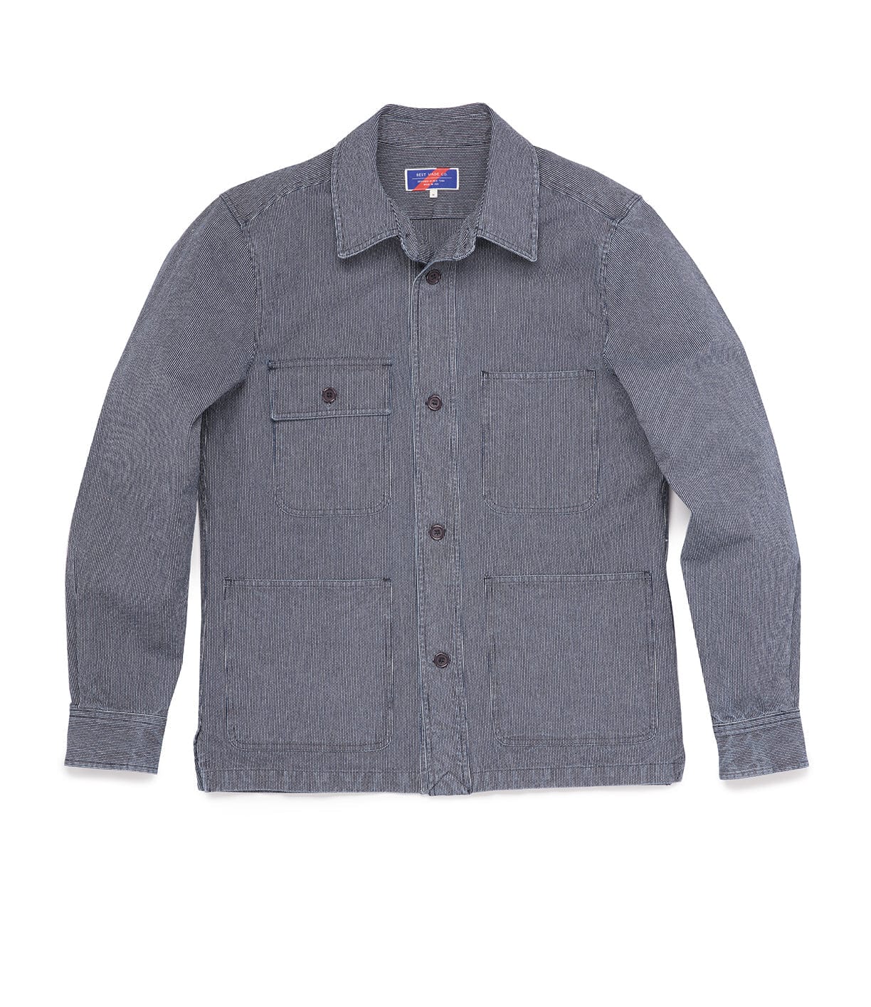 A gray button-up utility jacket with four pockets and a collar.