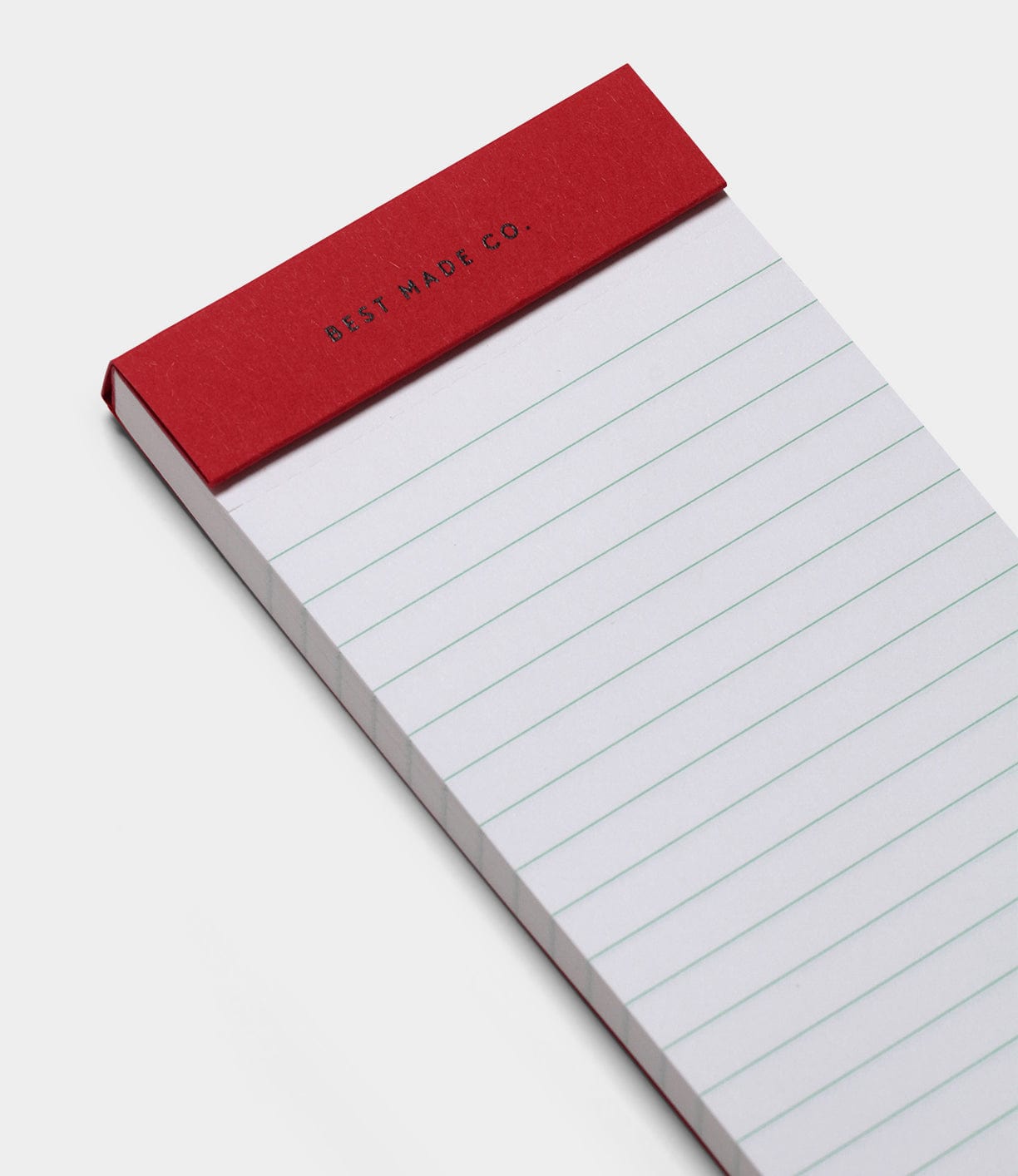 A lined notepad with a red top section labeled Best Made Co. on a white background.