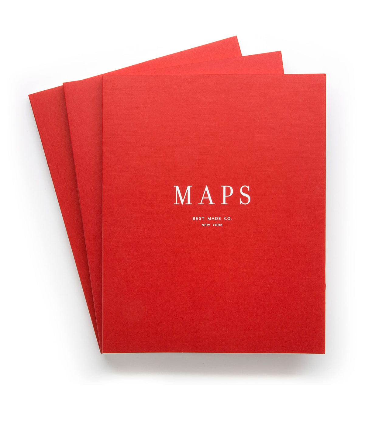 Three red booklets titled MAPS by Best Made Co., New York, stacked slightly askew on a white background.