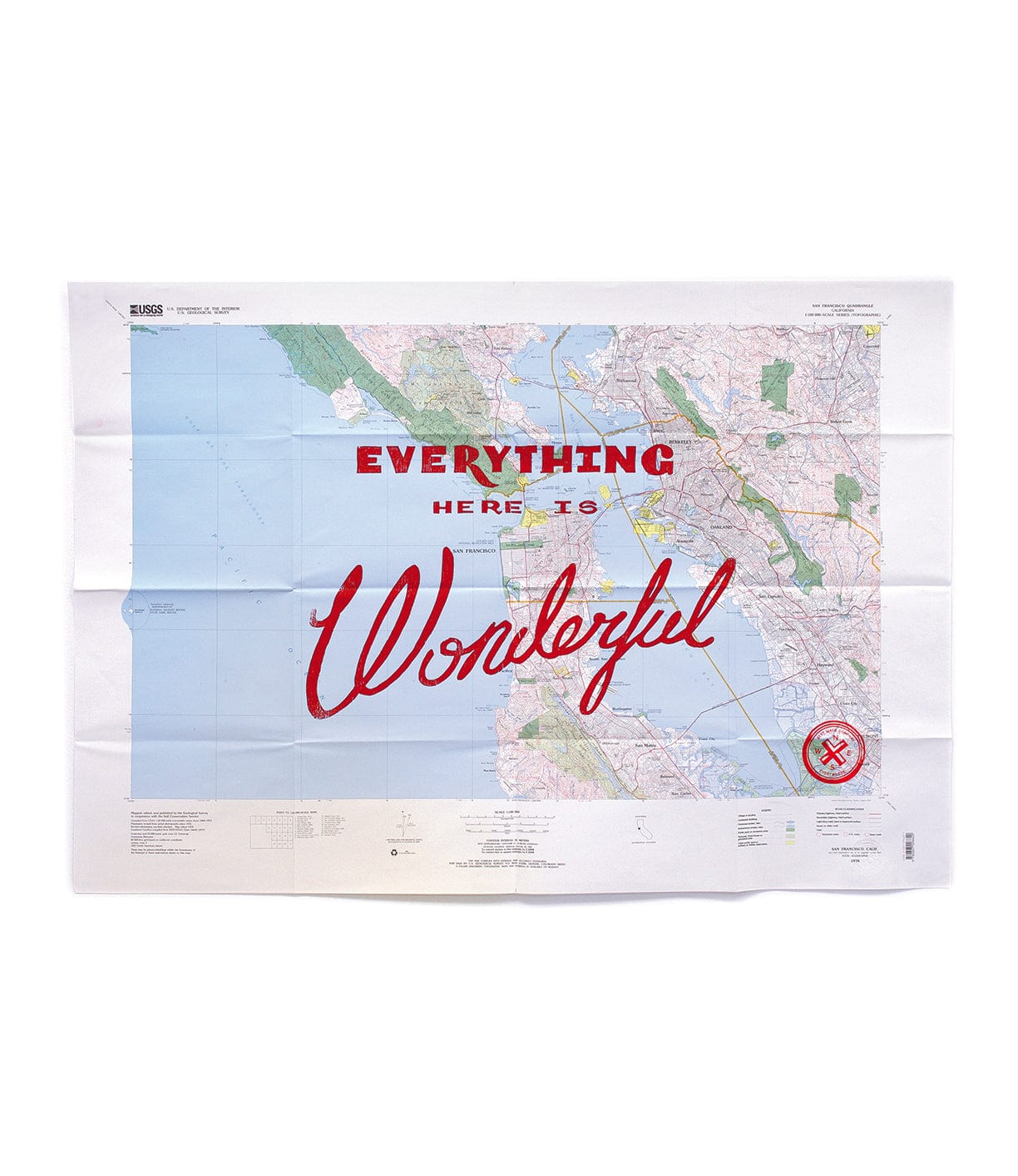 A map displaying the phrase Everything here is wonderful in large red letters over certain regions, with white background and geographic details visible.